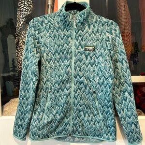 L.L. Bean Women's Teal Chevron Full-Zip Fleece Jacket